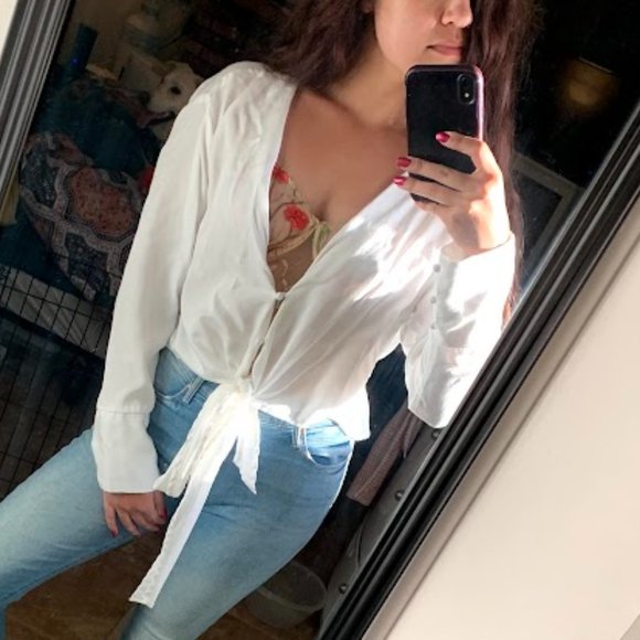 Sancia White Long Sleeve Blouse Size Small - Picture 5 of 5